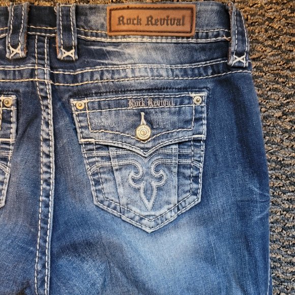 Rock Revival Mandell Easy Boot Jeans Size 29 Embroidered Pocket Rocks - Picture 14 of 15
